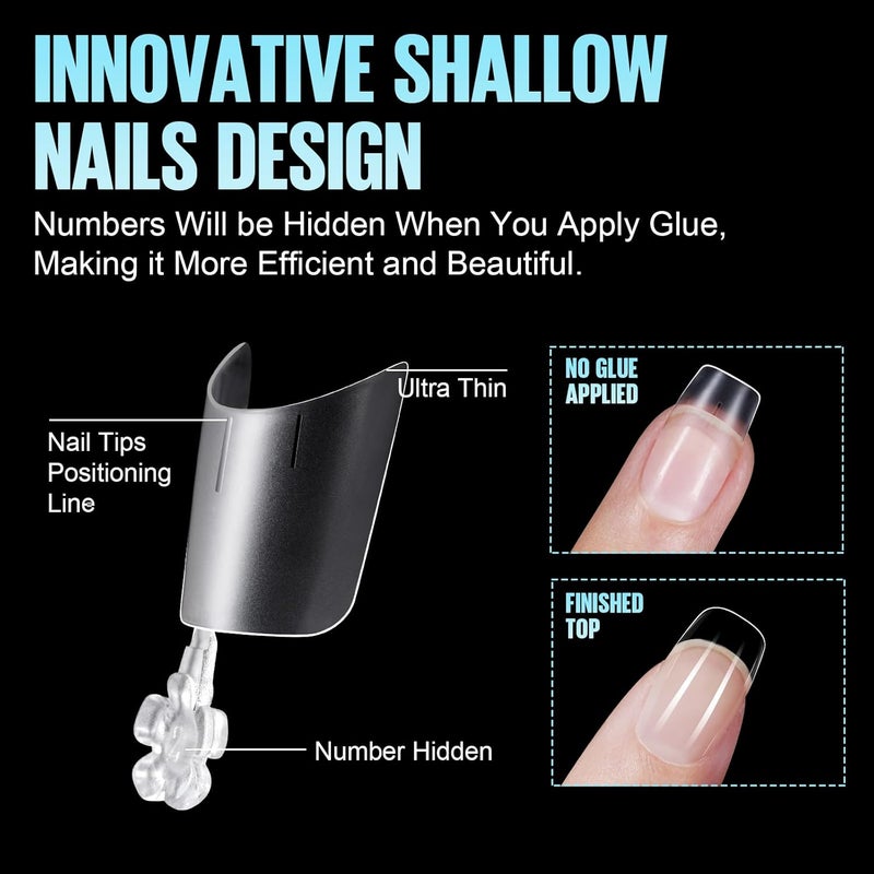 TOMICCA Short Squoval Nail Tips, 510Pcs Acrylic Nails Tips Full Matte, 12 Sizes No C Curve Fake Half Cover Nail Tips for Nail Extension Salon Home DIY - Image 2